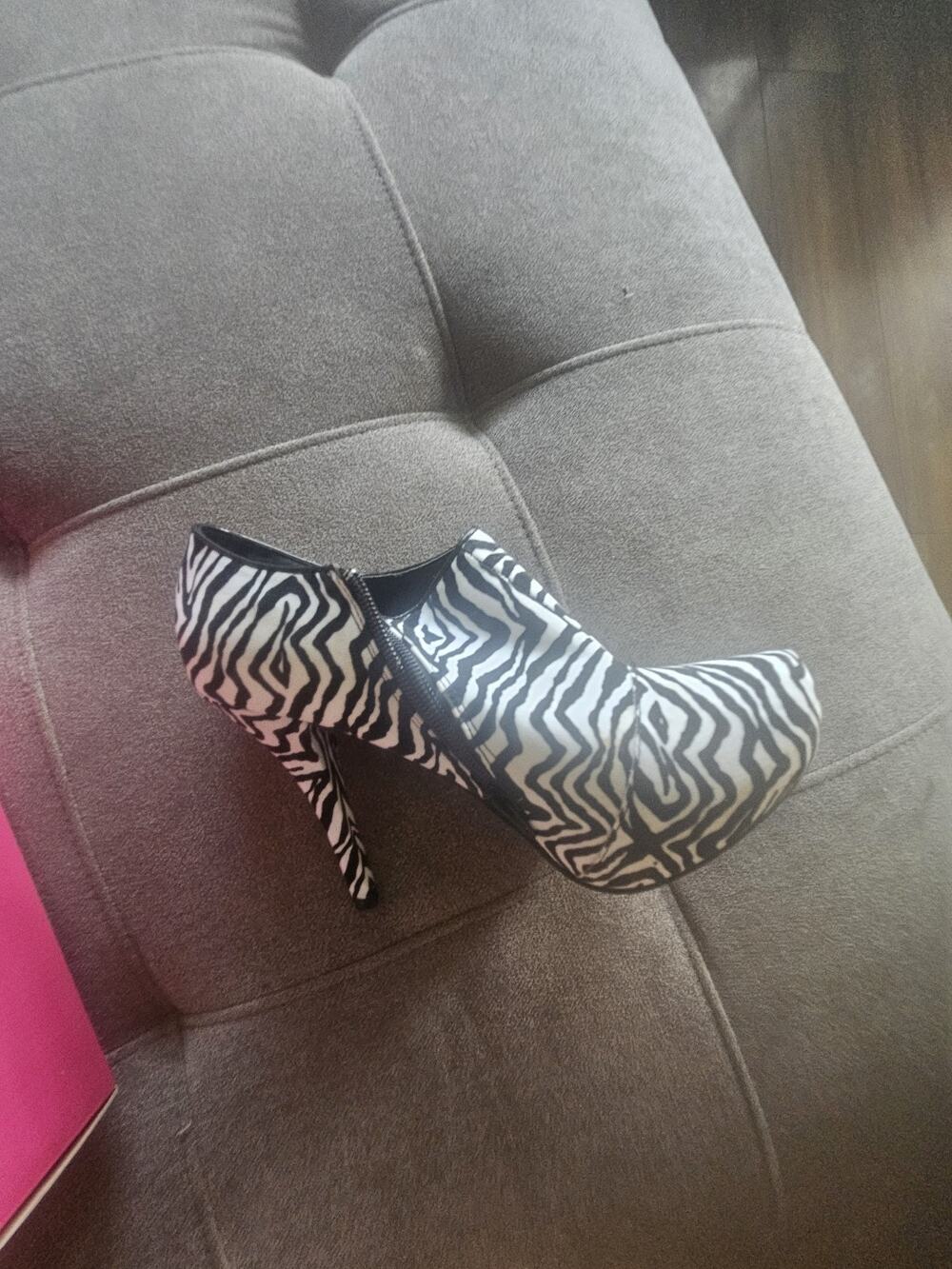 Qupid Scent-08 Zebra Velvet Platform Ankle Booties Stiletto Heels Wom
